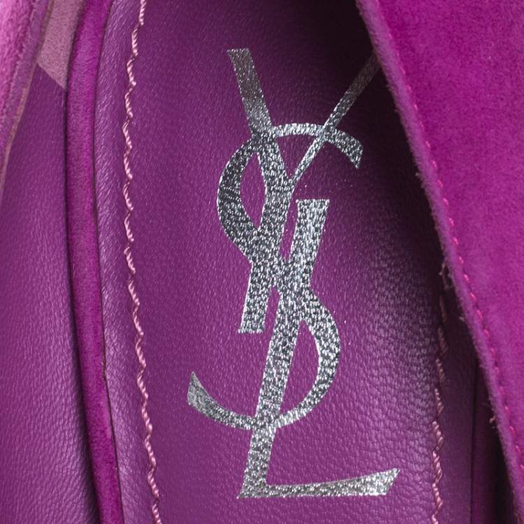 Pre Owned Saint Laurent Paris Purple Suede Janis Platform Pumps 37.5