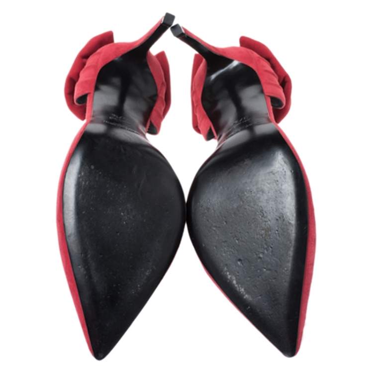 Pre Owned Saint Laurent Paris Red Suede Classic Paris Skinny D'orsay Pointed Toe Pumps Size 37.5