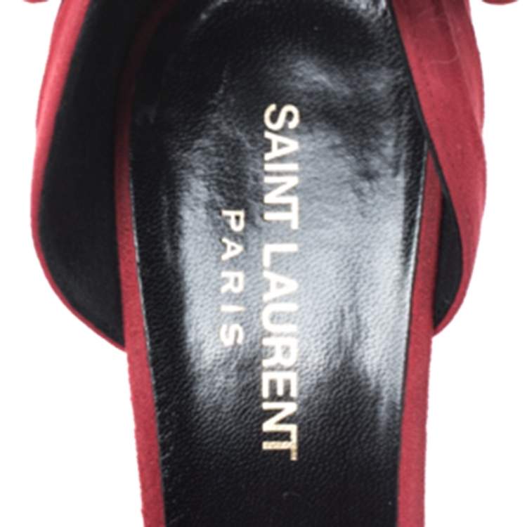 Pre Owned Saint Laurent Paris Red Suede Classic Paris Skinny D'orsay Pointed Toe Pumps Size 37.5