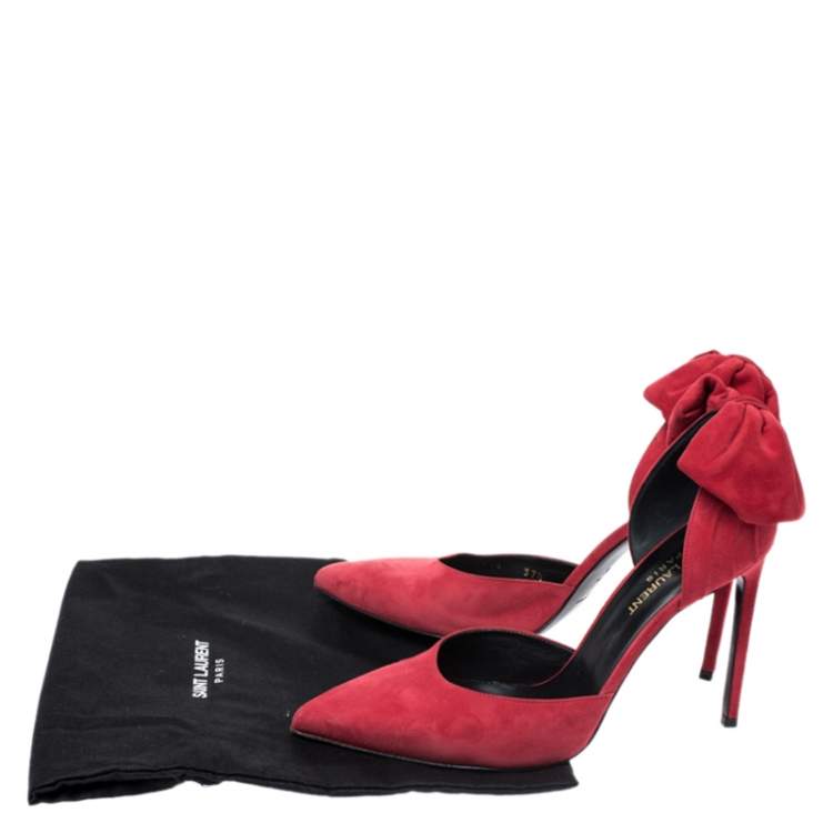 Pre Owned Saint Laurent Paris Red Suede Classic Paris Skinny D'orsay Pointed Toe Pumps Size 37.5
