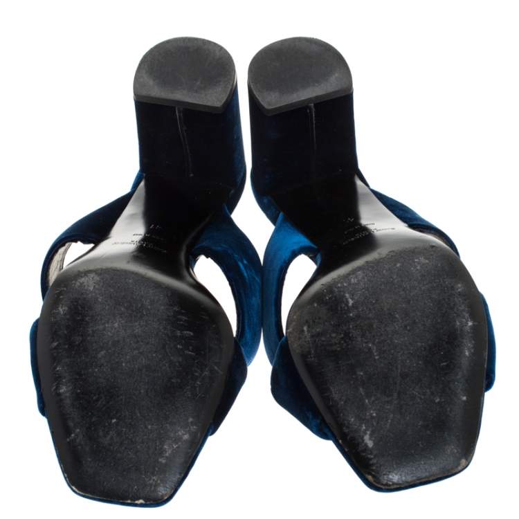 Pre Owned Saint Laurent Paris Blue Velvet LouLou Mules Size 41