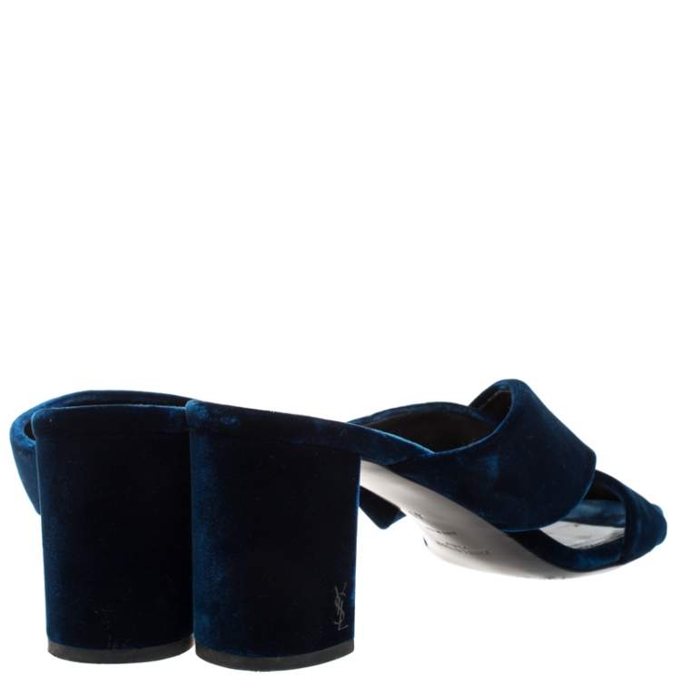 Pre Owned Saint Laurent Paris Blue Velvet LouLou Mules Size 41