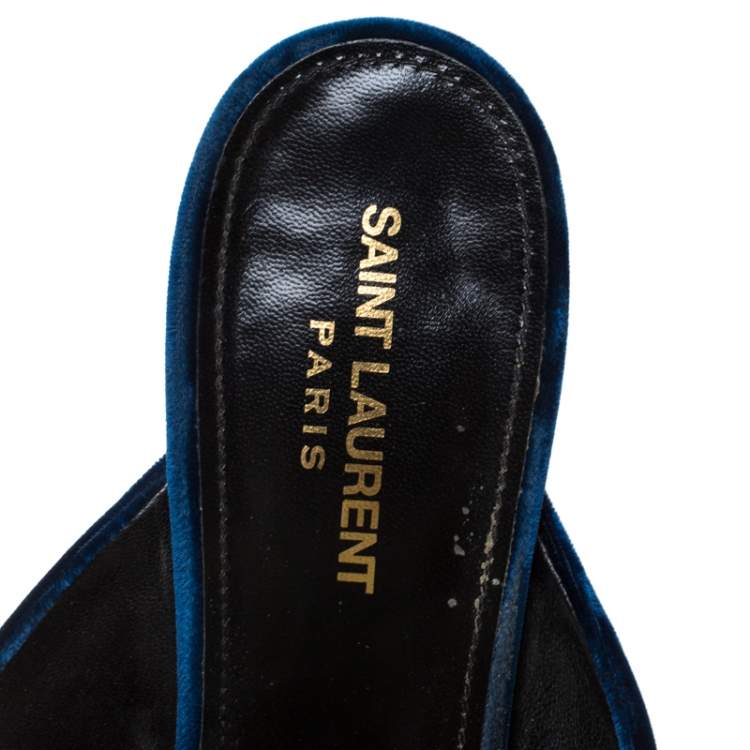 Pre Owned Saint Laurent Paris Blue Velvet LouLou Mules Size 41