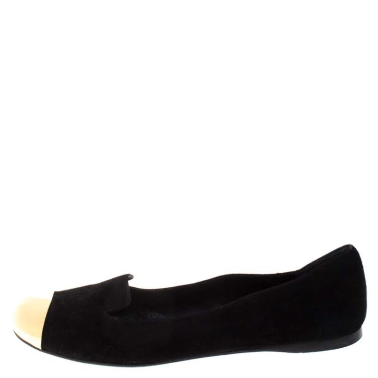 black suede smoking flats