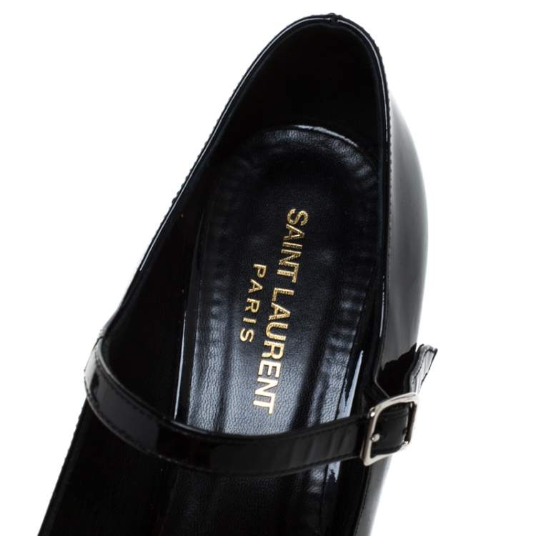 Pre Owned Saint Laurent Paris Black Patent Leather Mary Jane Studded Block Heel Pumps Size 40