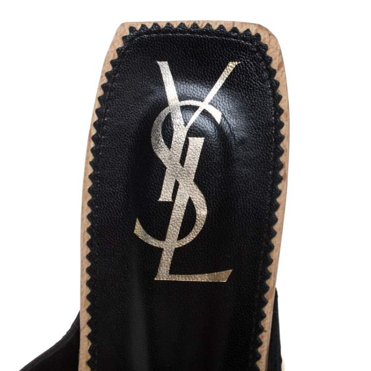 Pre Owned Saint Laurent Black Patent Leather Studded Cross Strap Platform Sandals Size 40