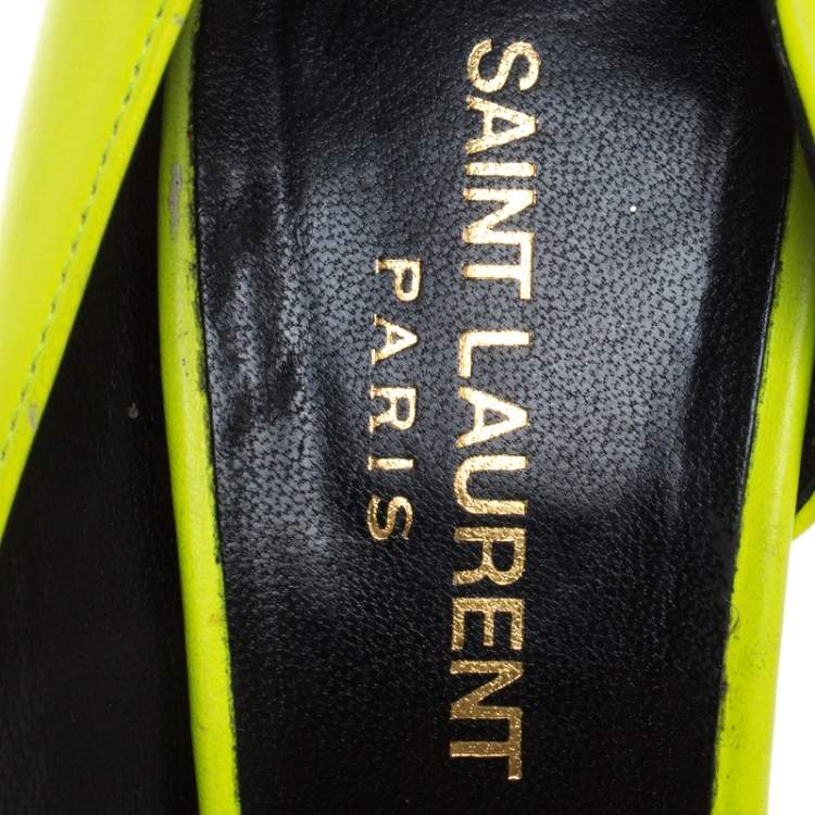Pre Owned Saint Laurent Paris Neon Green Leather D'orsay Pointed Toe Pumps Size 37