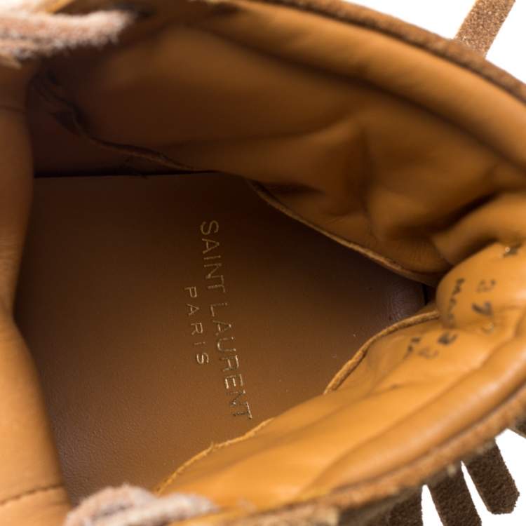 Pre Owned Saint Laurent Brown Suede Classic Court Fringe Sneakers Size 35