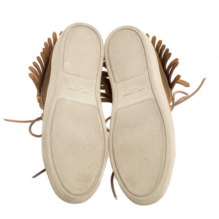 Pre Owned Saint Laurent Brown Suede Classic Court Fringe Sneakers Size 35