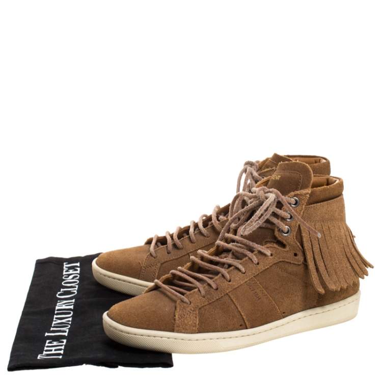 Pre Owned Saint Laurent Brown Suede Classic Court Fringe Sneakers Size 35