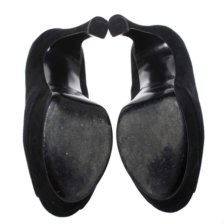 Pre Owned Yves Saint Laurent Black Suede Palais Platform Peep Toe Pumps Size 38.5