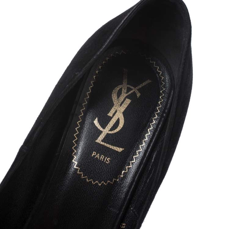 Pre Owned Yves Saint Laurent Black Suede Palais Platform Peep Toe Pumps Size 38.5