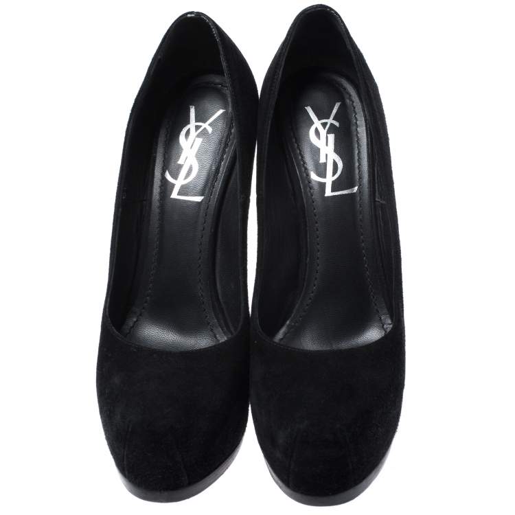 Pre Owned Saint Laurent Black Suede Tribtoo Platform Pumps Size 36