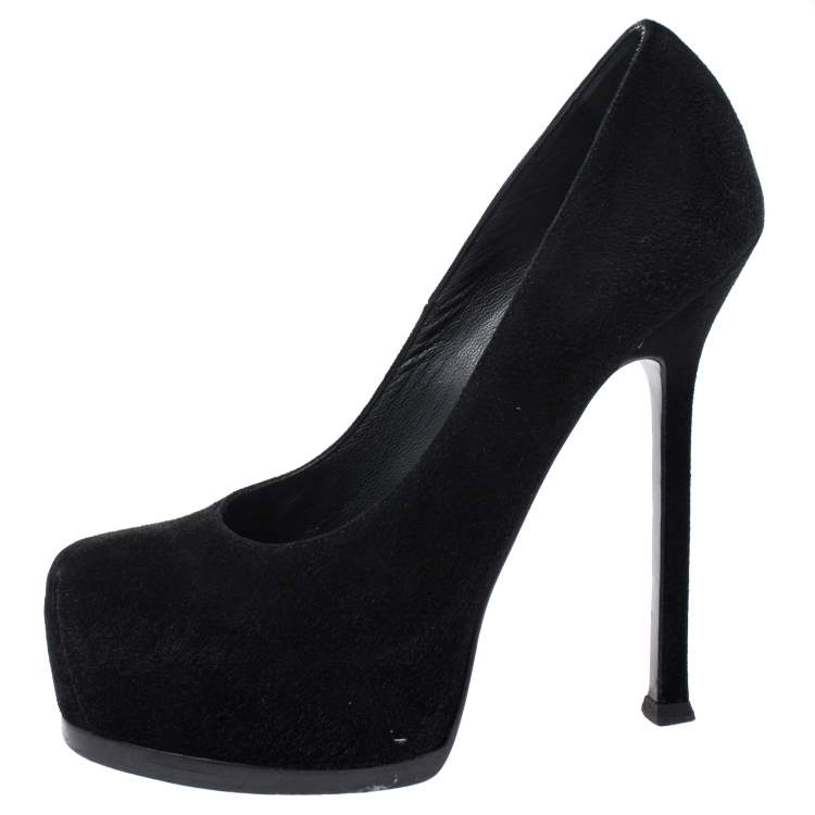 Pre Owned Saint Laurent Black Suede Tribtoo Platform Pumps Size 36