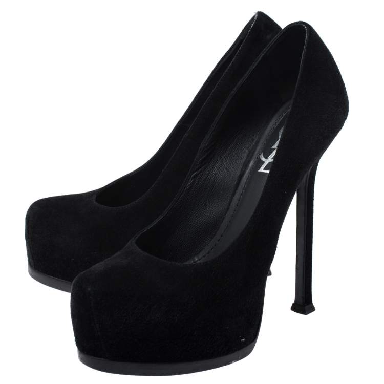 Pre Owned Saint Laurent Black Suede Tribtoo Platform Pumps Size 36