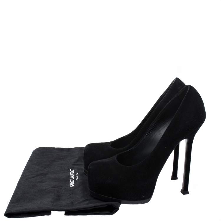 Pre Owned Saint Laurent Black Suede Tribtoo Platform Pumps Size 36