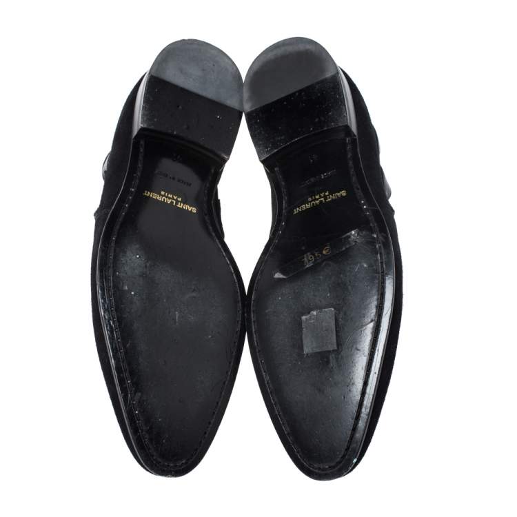 Pre Owned Saint Laurent Paris Black Suede Engraved Buckle Ankle Boots Size 41