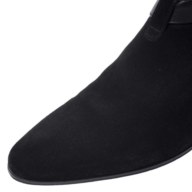 Pre Owned Saint Laurent Paris Black Suede Engraved Buckle Ankle Boots Size 41