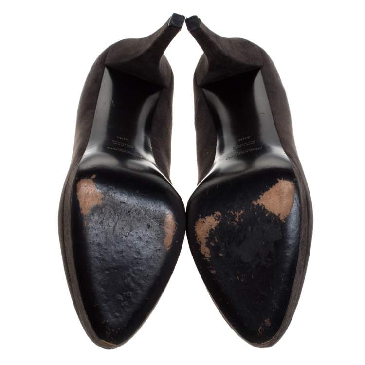 مملوكة مسبقًا Saint Laurent Paris Dark Grey Suede Leather Platform Pumps 40.5