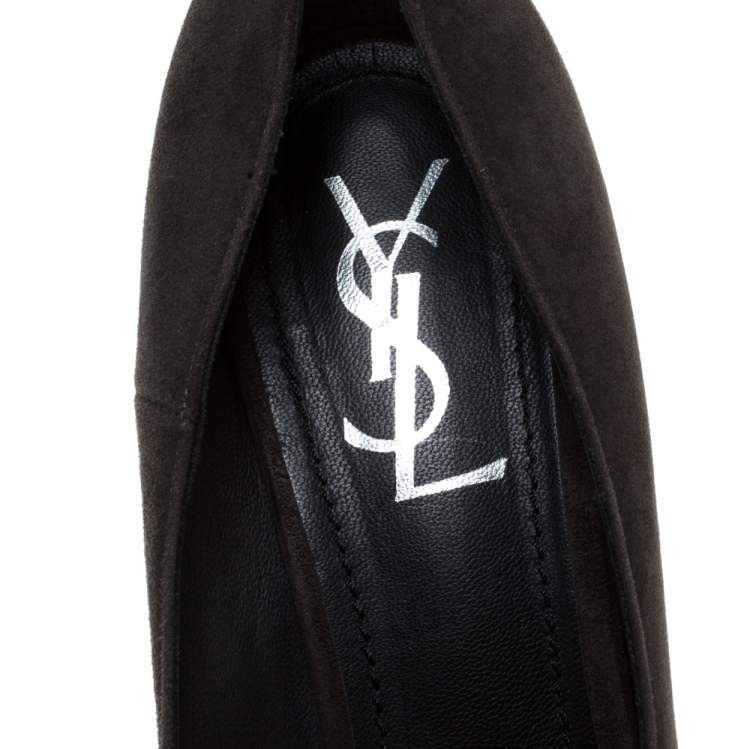 مملوكة مسبقًا Saint Laurent Paris Dark Grey Suede Leather Platform Pumps 40.5