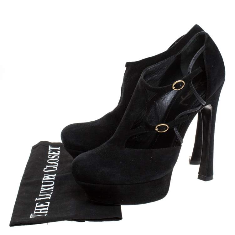 Pre Owned Saint Laurent Paris Black Suede Round Toe Platform Pumps Size 41