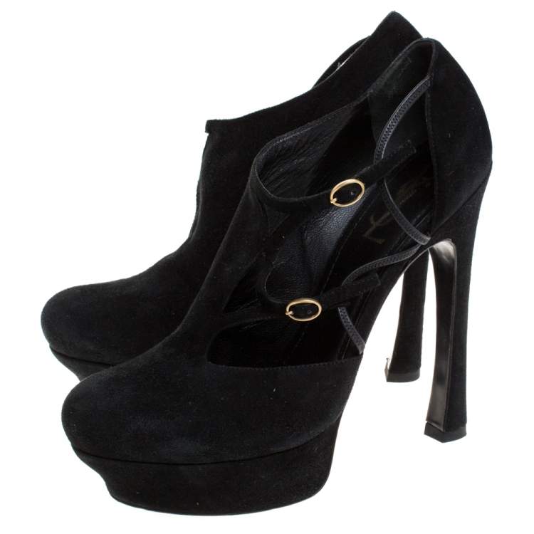 Pre Owned Saint Laurent Paris Black Suede Round Toe Platform Pumps Size 41