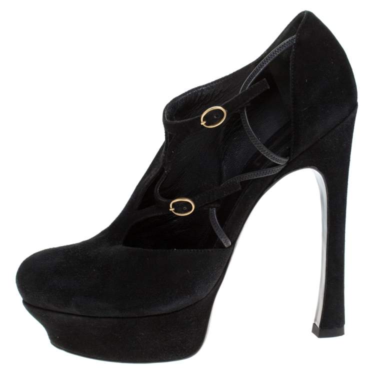 Pre Owned Saint Laurent Paris Black Suede Round Toe Platform Pumps Size 41