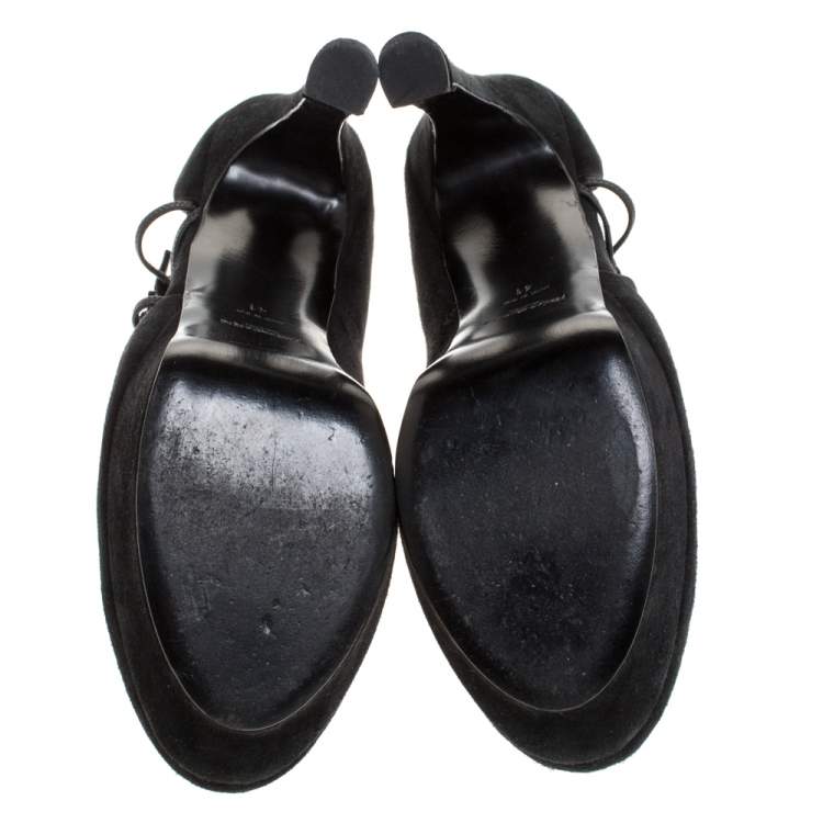 Pre Owned Saint Laurent Paris Black Suede Round Toe Platform Pumps Size 41
