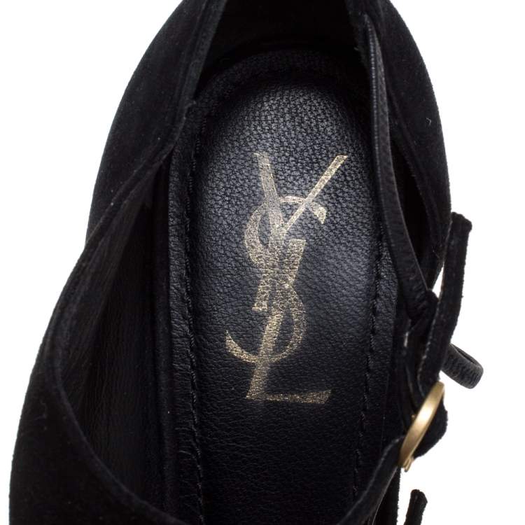 Pre Owned Saint Laurent Paris Black Suede Round Toe Platform Pumps Size 41