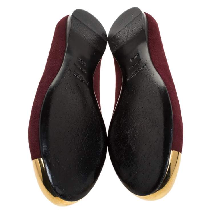 Pre Owned Yves Saint Laurent Burgundy Suede Metal Cap Toe Evelyn Loafers Size 36.5