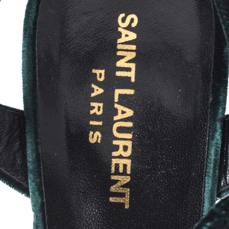 Pre Owned Saint Laurent Green Velvet Candy Bow Platform Sandals Size 39