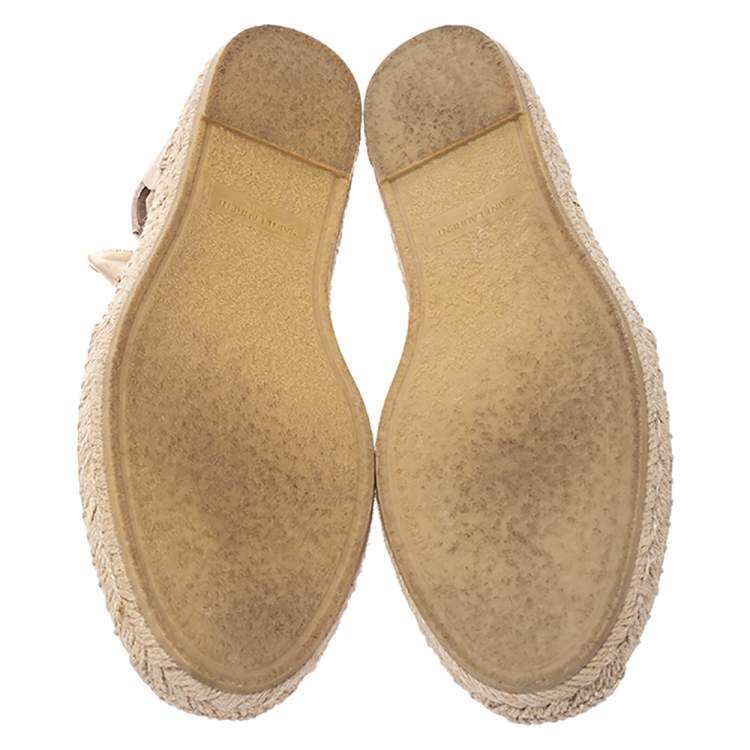 Pre Owned Saint Laurent Champagne Satin Lace Tie Up Espadrille Flat Size 39