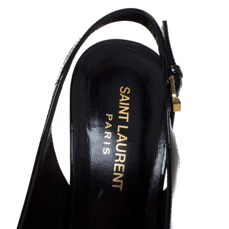 Pre Owned Saint Laurent Black Patent Leather Peep Toe Platform Slingback Sandals Size 40