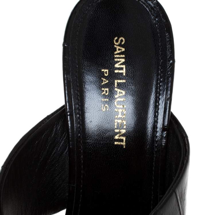 Pre Owned Saint Laurent Paris Black Textured Leather Loulou Criss Cross Mules Size 40