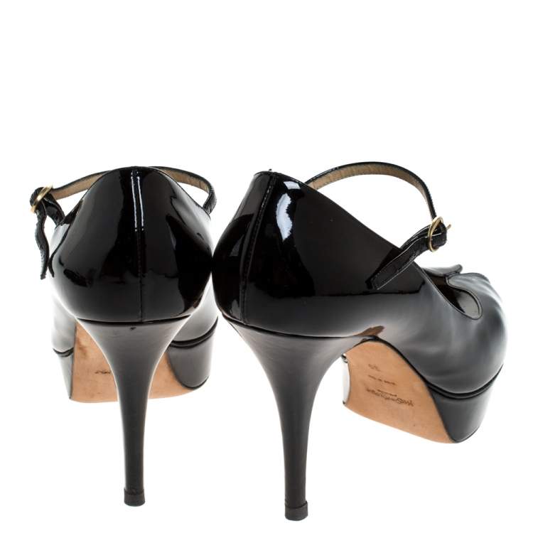 Pre Owned Saint Laurent Paris Black Patent Tribute Mary Jane Pumps Size 39
