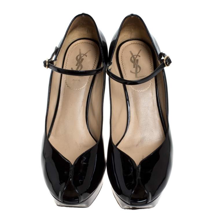 Pre Owned Saint Laurent Paris Black Patent Tribute Mary Jane Pumps Size 39
