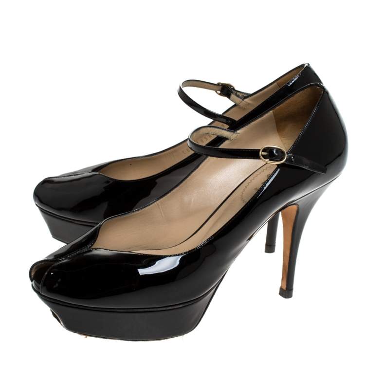 Pre Owned Saint Laurent Paris Black Patent Tribute Mary Jane Pumps Size 39
