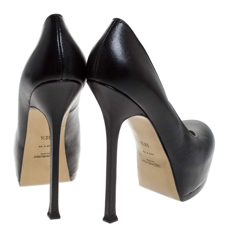 Pre Owned Saint Laurent Black Leather Tribtoo Platform Pumps Size 39.5