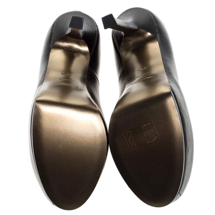 Pre Owned Saint Laurent Black Leather Tribtoo Platform Pumps Size 39.5
