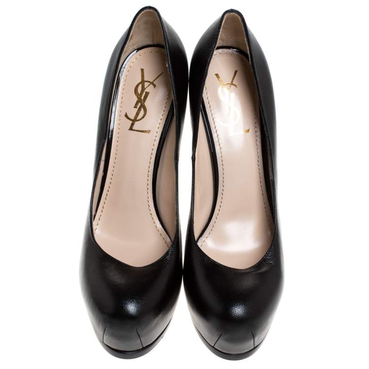 Pre Owned Saint Laurent Black Leather Tribtoo Platform Pumps Size 39.5