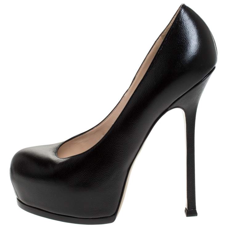 Pre Owned Saint Laurent Black Leather Tribtoo Platform Pumps Size 39.5