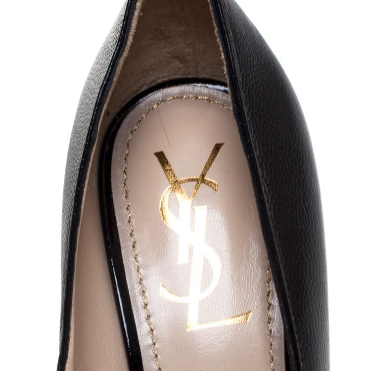 Pre Owned Saint Laurent Black Leather Tribtoo Platform Pumps Size 39.5