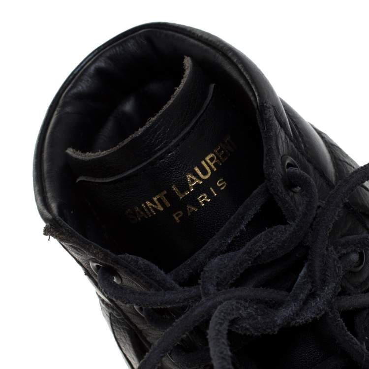 Pre Owned Saint Laurent Paris Black Leather Court Fringe Sneakers Size 37