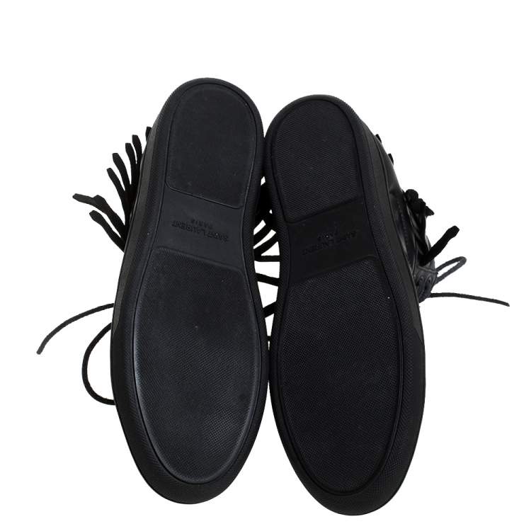 Pre Owned Saint Laurent Paris Black Leather Court Fringe Sneakers Size 37