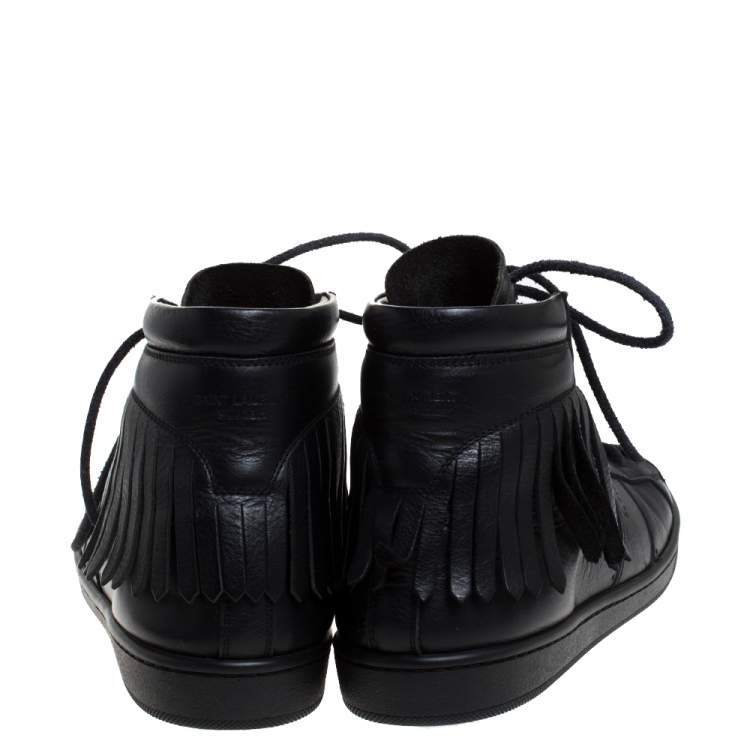 Pre Owned Saint Laurent Paris Black Leather Court Fringe Sneakers Size 37