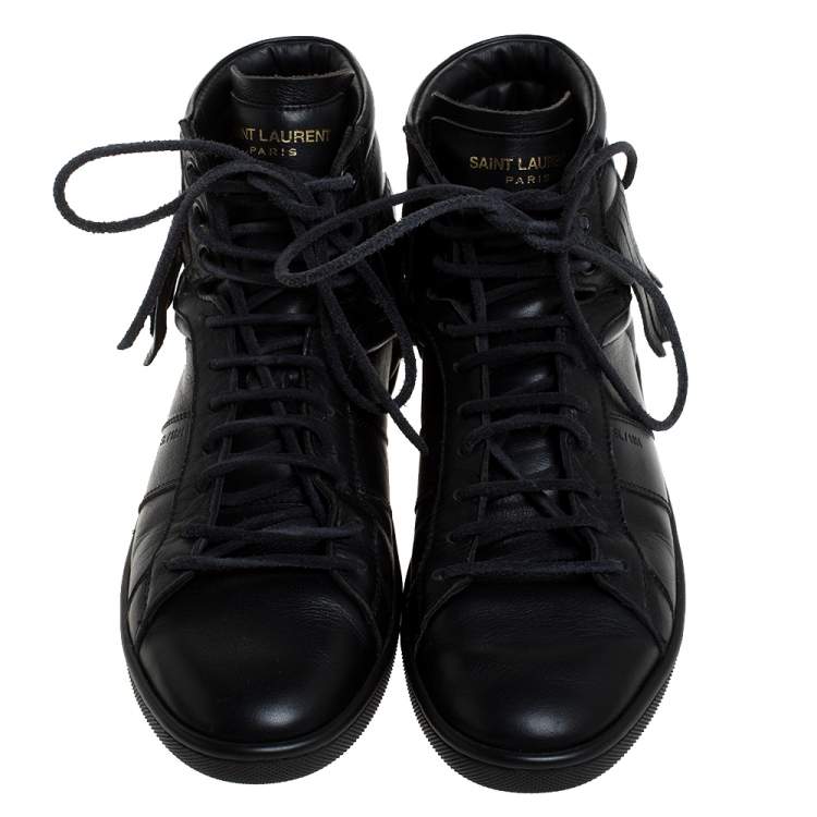 Pre Owned Saint Laurent Paris Black Leather Court Fringe Sneakers Size 37