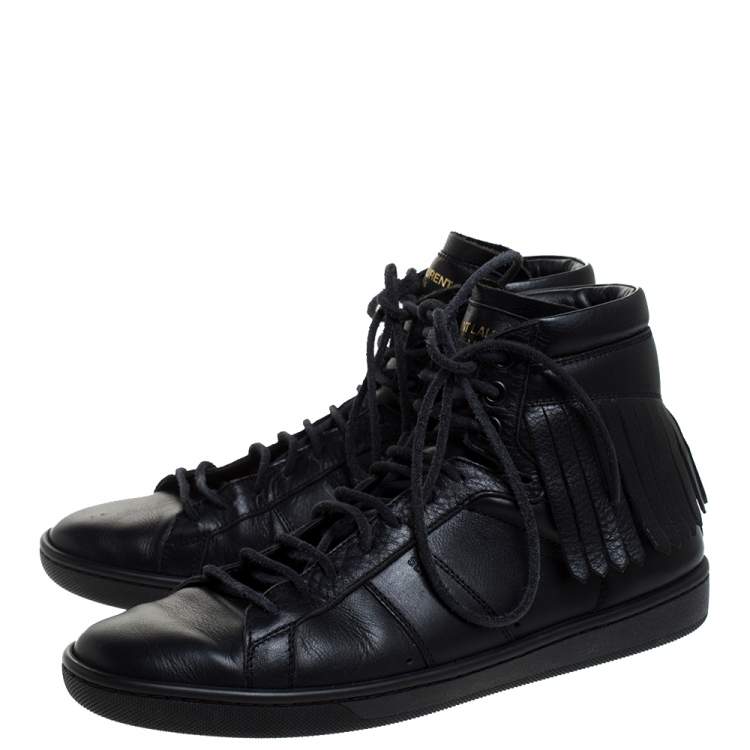 Pre Owned Saint Laurent Paris Black Leather Court Fringe Sneakers Size 37