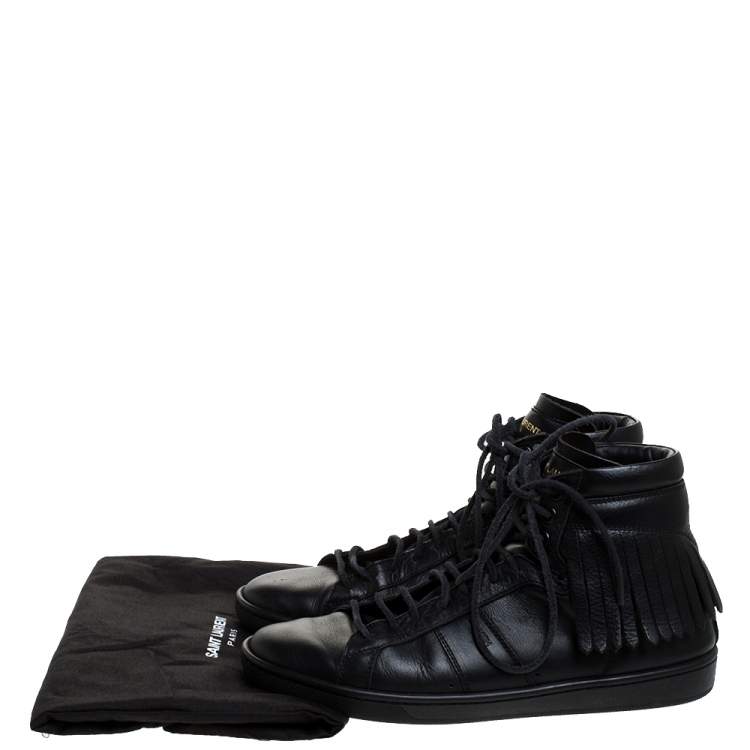Pre Owned Saint Laurent Paris Black Leather Court Fringe Sneakers Size 37