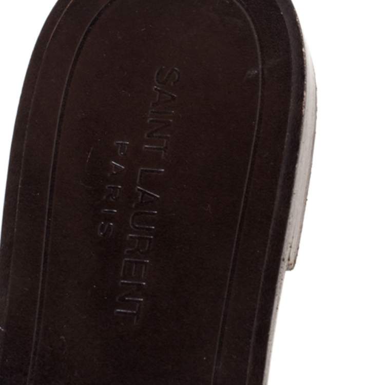 Pre Owned Saint Laurent Green Leather Tribute Flat Slides Size 39