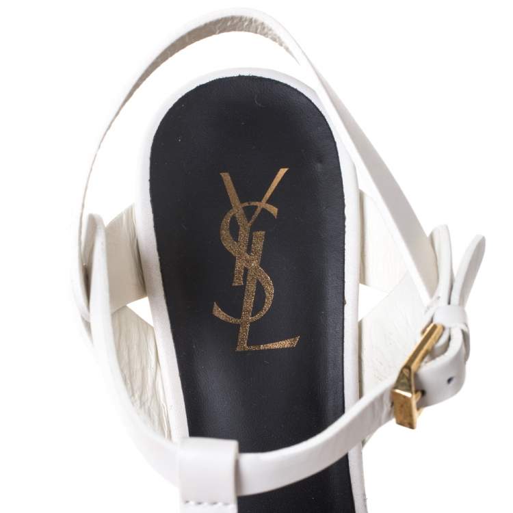 Pre Owned Saint Laurent White Leather Tribute Platfrom Sandals Size 39